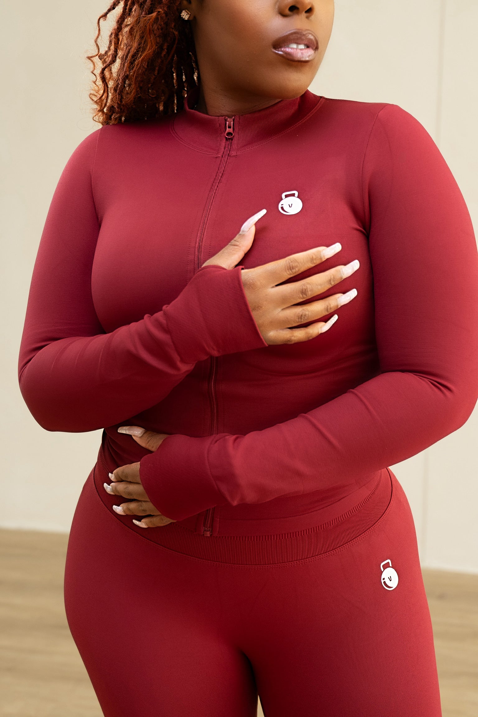 Compression Zip Jacket and Legging Set (Burgundy)