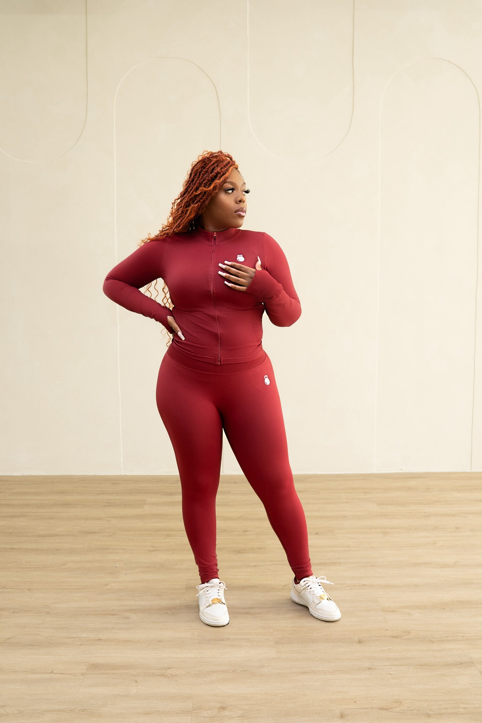 Compression Zip Jacket and Legging Set (Burgundy)